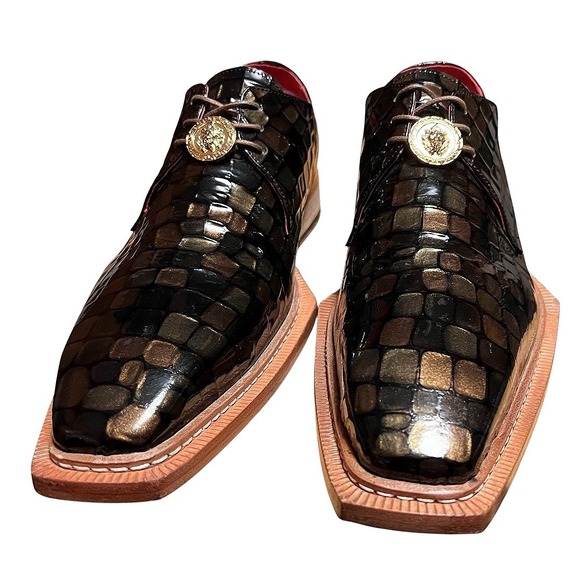 Emilio Franco Santo Couture Men's Loafer Croc Print Calf Skin Leather Marrone 42